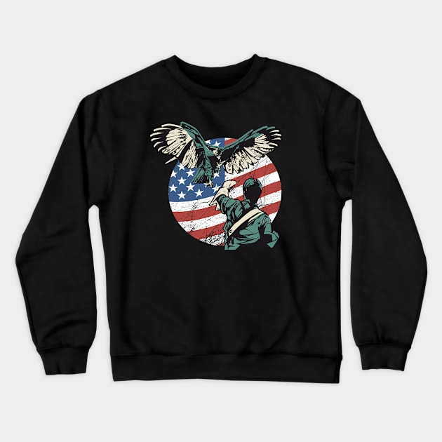 Falconry USA American Flag Crewneck Sweatshirt by Ramadangonim